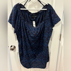 NWT Lane Bryant 22/24 Black Blouse with Blue Embroidery